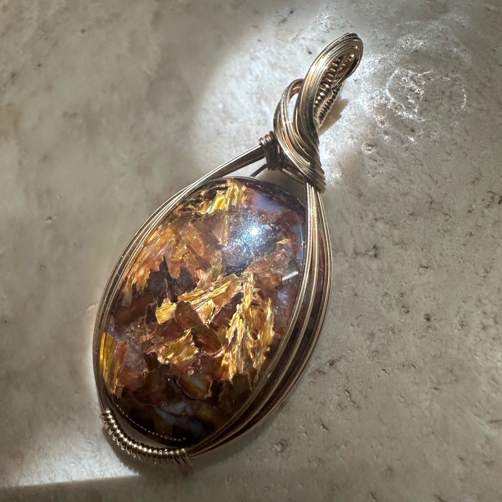 14k Gold Fill Stone Pietersite Necklace Pendant - Picture 5 of 8